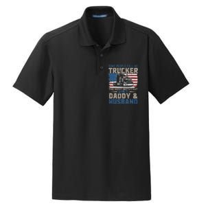 Semi Truck Driver Trucker Daddy Husband US American Flag Dry Zone Grid Polo