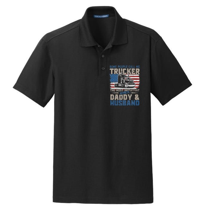 Semi Truck Driver Trucker Daddy Husband US American Flag Dry Zone Grid Polo