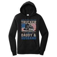 Semi Truck Driver Trucker Daddy Husband US American Flag Women's Pullover Hoodie