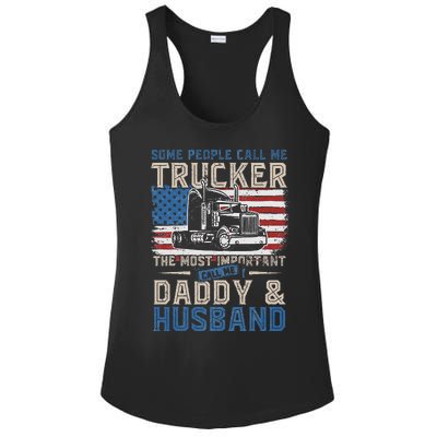 Semi Truck Driver Trucker Daddy Husband US American Flag Ladies PosiCharge Competitor Racerback Tank