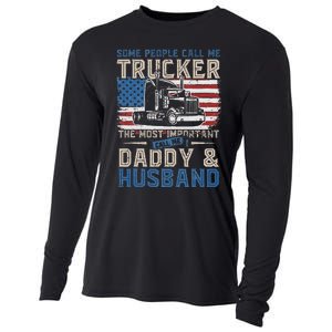 Semi Truck Driver Trucker Daddy Husband US American Flag Cooling Performance Long Sleeve Crew