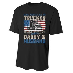 Semi Truck Driver Trucker Daddy Husband US American Flag Performance Sprint T-Shirt