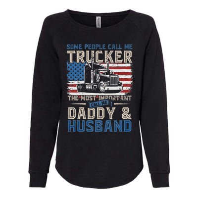 Semi Truck Driver Trucker Daddy Husband US American Flag Womens California Wash Sweatshirt