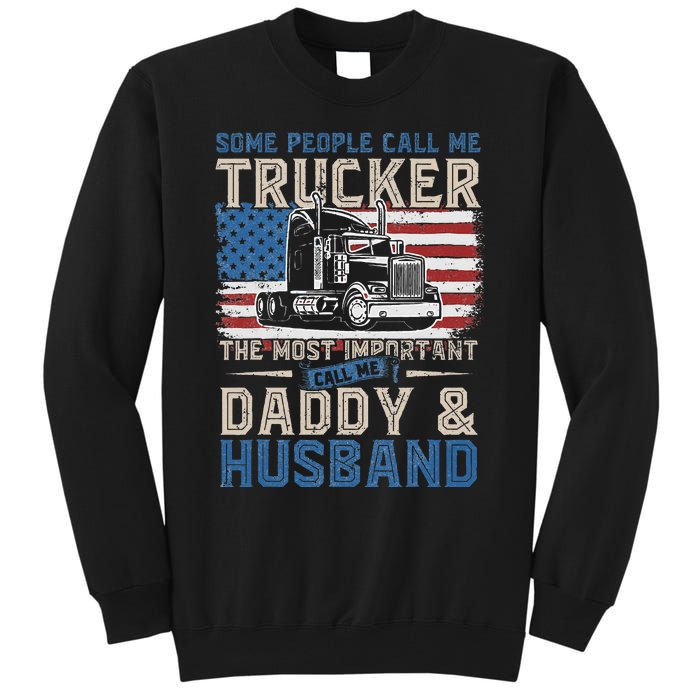 Semi Truck Driver Trucker Daddy Husband US American Flag Tall Sweatshirt