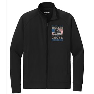 Semi Truck Driver Trucker Daddy Husband US American Flag Stretch Full-Zip Cadet Jacket