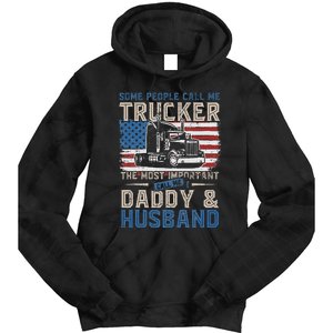 Semi Truck Driver Trucker Daddy Husband US American Flag Tie Dye Hoodie