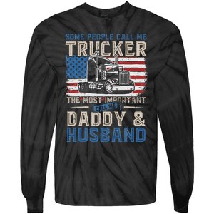 Semi Truck Driver Trucker Daddy Husband US American Flag Tie-Dye Long Sleeve Shirt