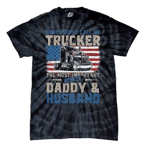 Semi Truck Driver Trucker Daddy Husband US American Flag Tie-Dye T-Shirt