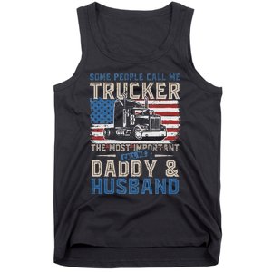 Semi Truck Driver Trucker Daddy Husband US American Flag Tank Top