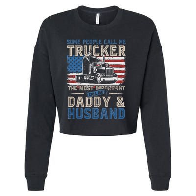 Semi Truck Driver Trucker Daddy Husband US American Flag Cropped Pullover Crew