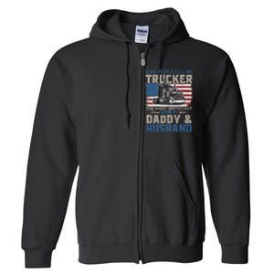 Semi Truck Driver Trucker Daddy Husband US American Flag Full Zip Hoodie