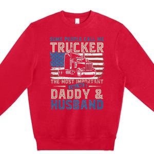 Semi Truck Driver Trucker Daddy Husband US American Flag Premium Crewneck Sweatshirt