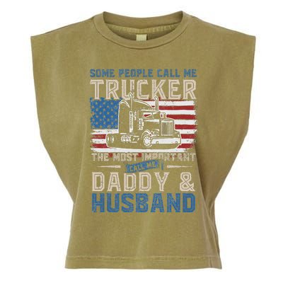 Semi Truck Driver Trucker Daddy Husband US American Flag Garment-Dyed Women's Muscle Tee