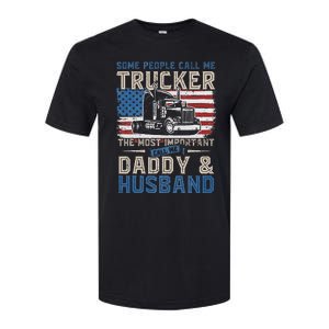 Semi Truck Driver Trucker Daddy Husband US American Flag Softstyle CVC T-Shirt