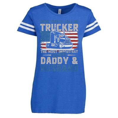 Semi Truck Driver Trucker Daddy Husband US American Flag Enza Ladies Jersey Football T-Shirt