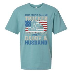 Semi Truck Driver Trucker Daddy Husband US American Flag Sueded Cloud Jersey T-Shirt