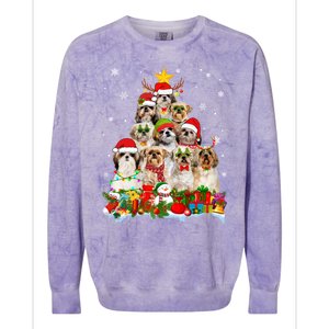 Shih Tzu Dog Christmas Tree Lights Xmas Santa Hat Cool Gift Colorblast Crewneck Sweatshirt