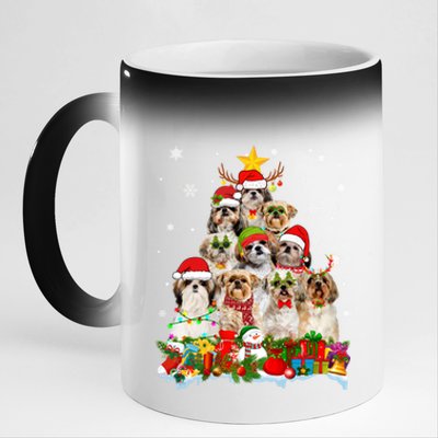 Shih Tzu Dog Christmas Tree Lights Xmas Santa Hat Cool Gift 11oz Black Color Changing Mug