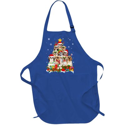 Shih Tzu Dog Christmas Tree Lights Xmas Santa Hat Cool Gift Full-Length Apron With Pockets