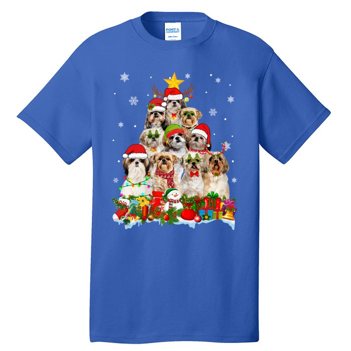 Shih Tzu Dog Christmas Tree Lights Xmas Santa Hat Cool Gift Tall T-Shirt