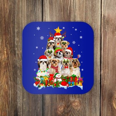 Shih Tzu Dog Christmas Tree Lights Xmas Santa Hat Cool Gift Coaster