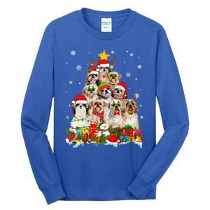 Shih Tzu Dog Christmas Tree Lights Xmas Santa Hat Cool Gift Tall Long Sleeve T-Shirt