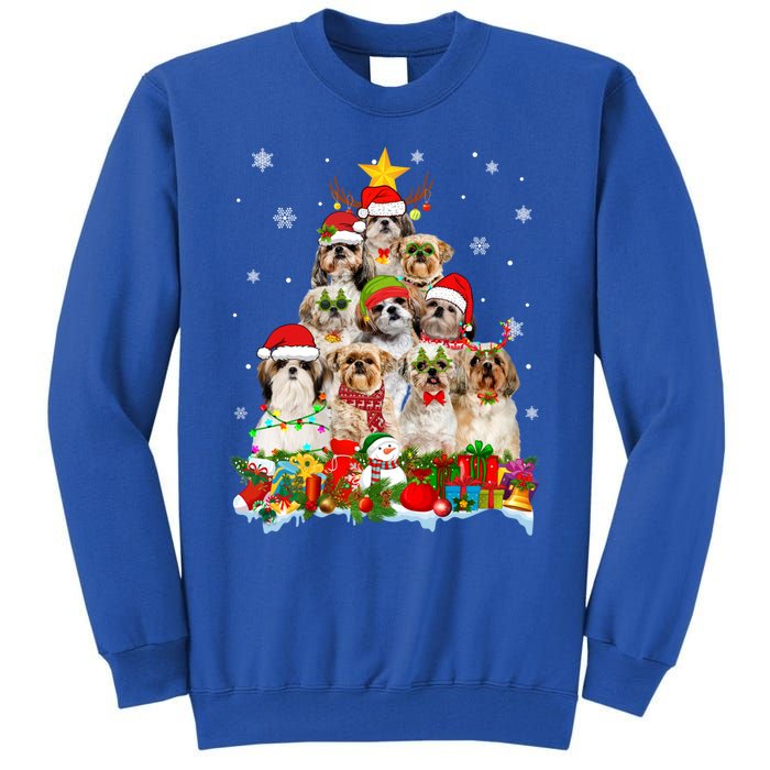 Shih Tzu Dog Christmas Tree Lights Xmas Santa Hat Cool Gift Tall Sweatshirt