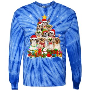 Shih Tzu Dog Christmas Tree Lights Xmas Santa Hat Cool Gift Tie-Dye Long Sleeve Shirt