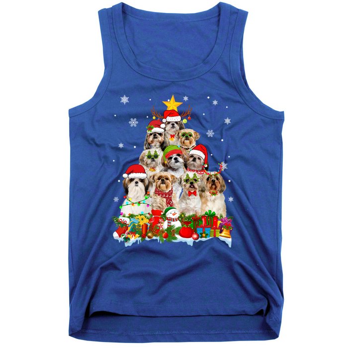 Shih Tzu Dog Christmas Tree Lights Xmas Santa Hat Cool Gift Tank Top