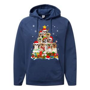 Shih Tzu Dog Christmas Tree Lights Xmas Santa Hat Cool Gift Performance Fleece Hoodie