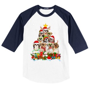 Shih Tzu Dog Christmas Tree Lights Xmas Santa Hat Cool Gift Baseball Sleeve Shirt