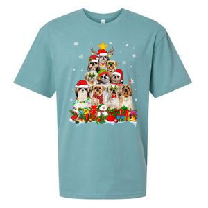 Shih Tzu Dog Christmas Tree Lights Xmas Santa Hat Cool Gift Sueded Cloud Jersey T-Shirt