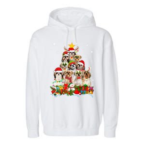 Shih Tzu Dog Christmas Tree Lights Xmas Santa Hat Cool Gift Garment-Dyed Fleece Hoodie