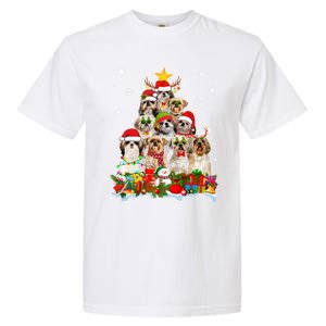 Shih Tzu Dog Christmas Tree Lights Xmas Santa Hat Cool Gift Garment-Dyed Heavyweight T-Shirt