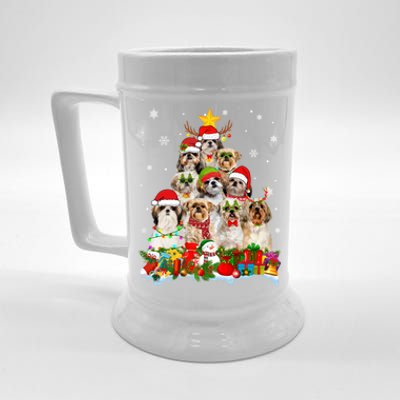 Shih Tzu Dog Christmas Tree Lights Xmas Santa Hat Cool Gift Beer Stein