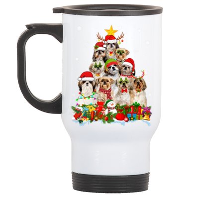 Shih Tzu Dog Christmas Tree Lights Xmas Santa Hat Cool Gift Stainless Steel Travel Mug