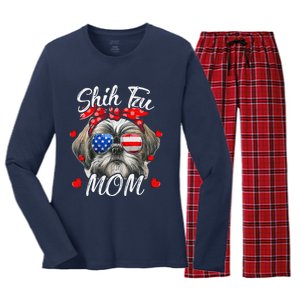 Shih Tzu Dog Mom Shih Tzu Mama Puppy Funny Mothers Day Women's Long Sleeve Flannel Pajama Set 