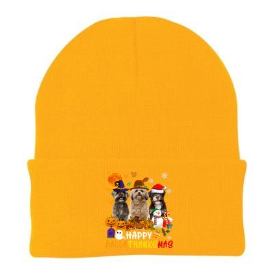 Shih Tzu Dog Happy Hallothanksmas Xmas Dog Lover Funny Gift Knit Cap Winter Beanie