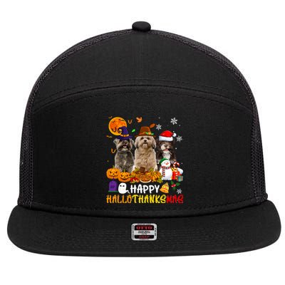 Shih Tzu Dog Happy Hallothanksmas Xmas Dog Lover Funny Gift 7 Panel Mesh Trucker Snapback Hat