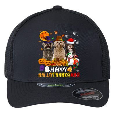 Shih Tzu Dog Happy Hallothanksmas Xmas Dog Lover Funny Gift Flexfit Unipanel Trucker Cap