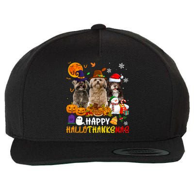 Shih Tzu Dog Happy Hallothanksmas Xmas Dog Lover Funny Gift Wool Snapback Cap