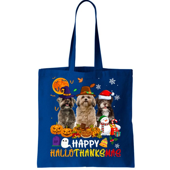 Shih Tzu Dog Happy Hallothanksmas Xmas Dog Lover Funny Gift Tote Bag