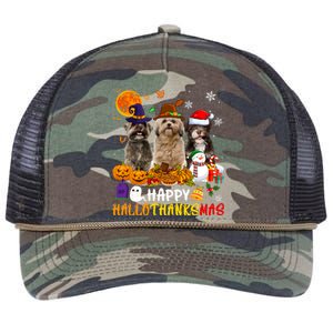 Shih Tzu Dog Happy Hallothanksmas Xmas Dog Lover Funny Gift Retro Rope Trucker Hat Cap