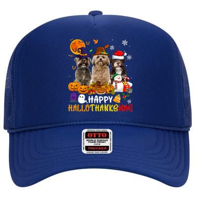 Shih Tzu Dog Happy Hallothanksmas Xmas Dog Lover Funny Gift High Crown Mesh Back Trucker Hat