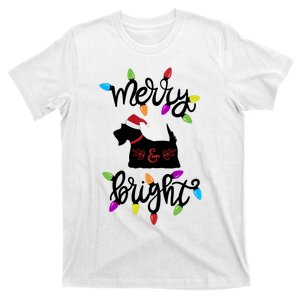 Scottish Terrier Dog Merry And Bright Christmas Lights Gift Hoodie T-Shirt