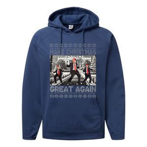 Santa Trump Dance Make Christmas Great Again Ugly Sweater Performance Fleece Hoodie