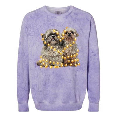 Shih Tzu Dog Lights Decoration Santa Hat Christmas Xmas Gift Colorblast Crewneck Sweatshirt