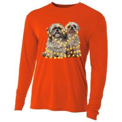 Shih Tzu Dog Lights Decoration Santa Hat Christmas Xmas Gift Cooling Performance Long Sleeve Crew