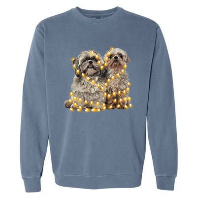 Shih Tzu Dog Lights Decoration Santa Hat Christmas Xmas Gift Garment-Dyed Sweatshirt