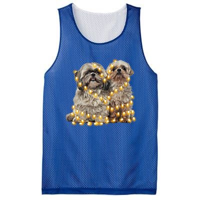 Shih Tzu Dog Lights Decoration Santa Hat Christmas Xmas Gift Mesh Reversible Basketball Jersey Tank